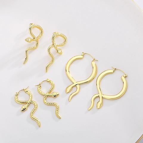 Pendientes De Serpiente Acero Inoxidable Chapado En Oro Aros Joyería Para Mujeres Textura De Escamas Moda Minimalista