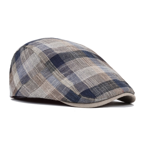 British Retro Flat Cap Cotton Linen Breathable Plaid Ivy Hat For Men Women Outdoor Travel Sun Protection