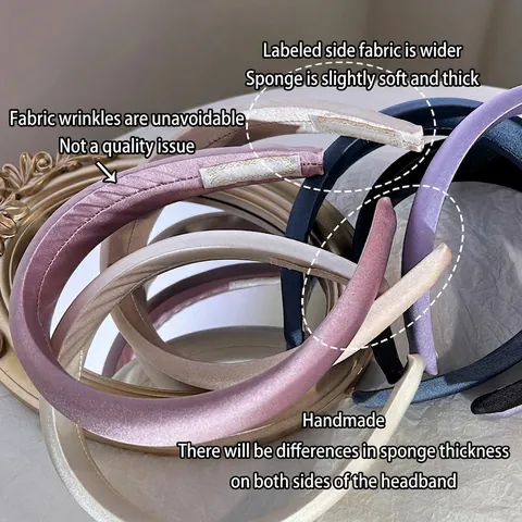 Sponge Padded Headband Satin Fabric Wide Thick Solid Color Elegant Hair Hoop Accessories For Women