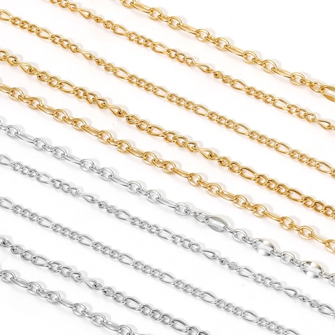 Stainless Steel Jewelry Making Chain DIY Necklace Findings 18K Gold Plated Vacuum Plating Curb Cross Figaro Style
