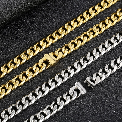 Collar De Cadena Cubana Para Hombre Acero Inoxidable De Titanio Estilo Hip Hop Punk Superficie Lisa Joyas