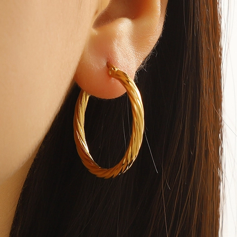 Orecchini A Cerchio Torsione Per Donna In Acciaio Inossidabile Placcato Oro Minimalista Spirale Gioielli Geometrici