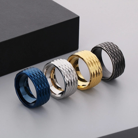 Anillo De Acero Inoxidable Para Hombre Textura De Rombo Geométrico Retro Estilo Industrial Simple Joyería