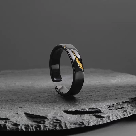 Anello Aperto Lega Vintage Motivo Dorato Uomo Donna Creativo Minimalista Regolabile Nero Oro Argento Gioielli Regalo