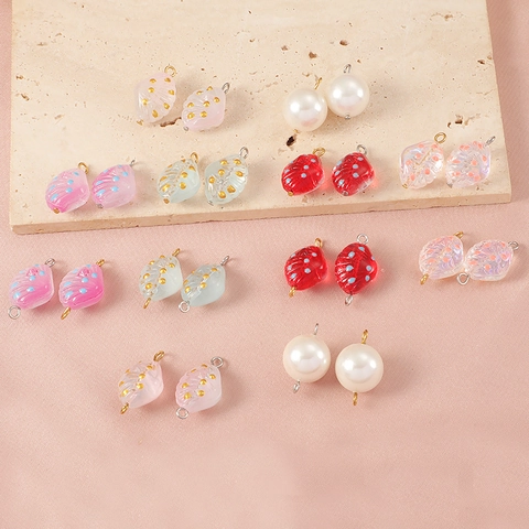 Ocean Style Shell Charms Artificial Pearl Connectors Lampwork Glass Beads Stainless Steel Rings For DIY Jewelry Making