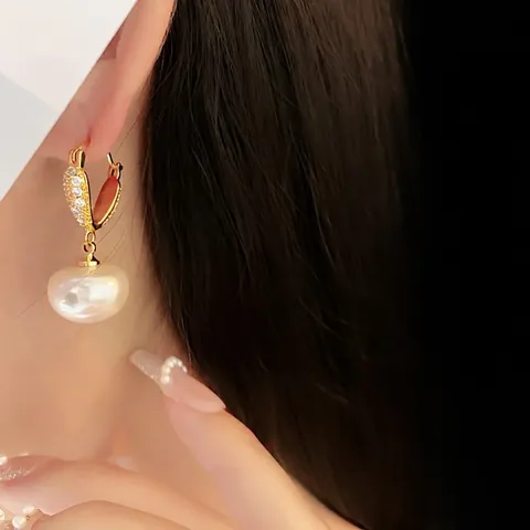 Pendientes De Aro Geométricos Con Cobre Chapado En Oro Perla Artificial De Imitación Y Estrás Joyería Elegante De Lujo Para Mujer