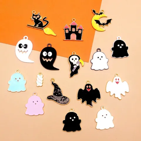 Halloween Enamel Alloy Charms Pendants Ghost Bat Witch Hat Castle For DIY Necklace Bracelet Jewelry Making