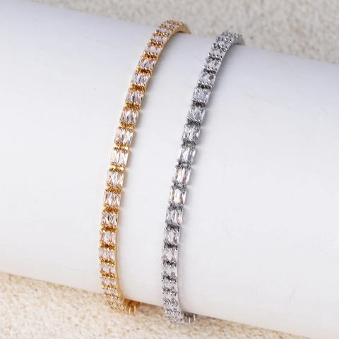 Bracelet Tennis Zircon Rectangulaire Laiton Plaqué Or Multi Rangs Bijoux De Mode Élégants Pour Femmes