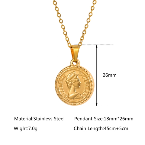 Collana Con Ciondolo A Moneta Tonda Acciaio Inossidabile 304 Rilievo Ritratto Regina Elisabetta II Gioielli Donna
