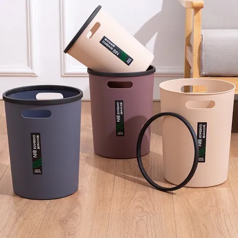 Simple Plastic Trash Can With Dual Side Handles And Press Ring No Lid Garbage Bin For Kitchen Bathroom Home Office Modern