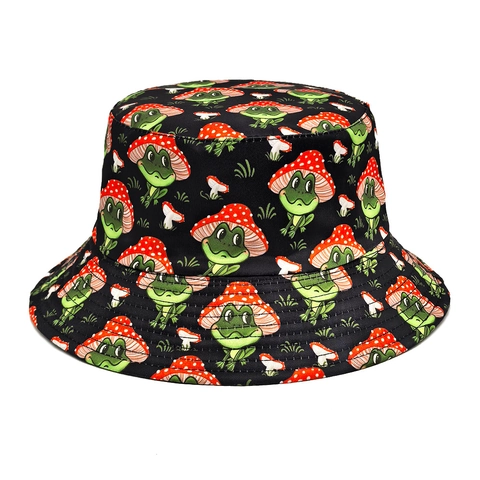 Polyester Vissershoed Kikker Paddestoel Patroon Zonbescherming Opvouwbaar Cartoon Schattig Outdoor Voor Heren Dames
