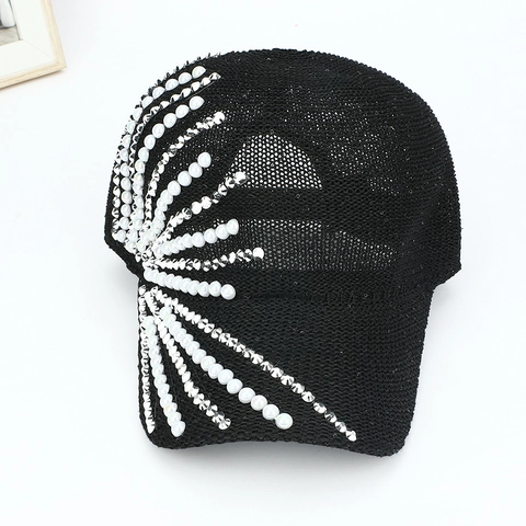 Cappello Da Baseball Da Donna Con Künstliche Perle E Strass Traspirante Maglia In Acrilico Cappello Da Sole Regolabile Moda Elegante