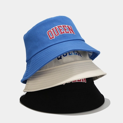 Chapeau Bob En Toile De Coton Imprimé Lettres Queen Protection Solaire Respirant Ajustable Streetwear Unisexe