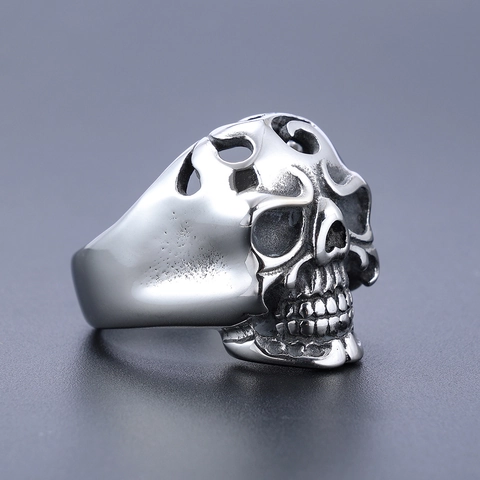 Schedel Ring 316L Roestvrij Staal Hol Gesneden Retro Gothic Punk Sieraden Voor Mannen Vrouwen