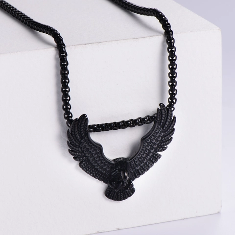 Collier Pendentif Aigle Acier Inoxydable 304 Ailes Déployées Totem Animal Style Rétro Vintage Pour Hommes