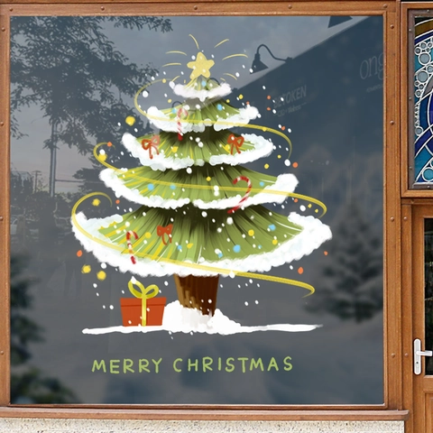 Christmas Tree Window Stickers Static Cling PVC Double Sided Glass Door Decals Merry Christmas Holiday Home Decor