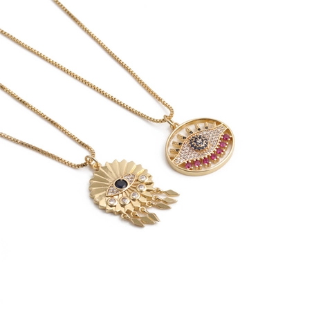 Evil Eye Pendant Necklace Gold Plated Copper Cubic Zirconia Tassel Turkish Hamsa Hand Fashion Jewelry For Women
