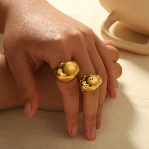 Anillo Aperto Goccia D'acqua Acciaio Inossidabile Placcato Oro 18K Zircone Geometrico Goccia Grosso Gioielli Moda Donna