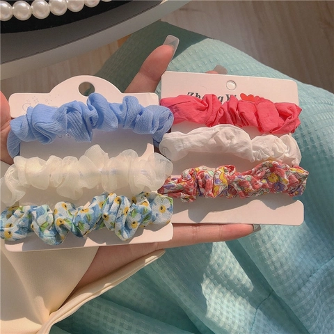 Cute Floral Hair Scrunchies Chiffon Mesh Hair Ropes Elastic Hair Bands Hair Accessories For Women And Girls