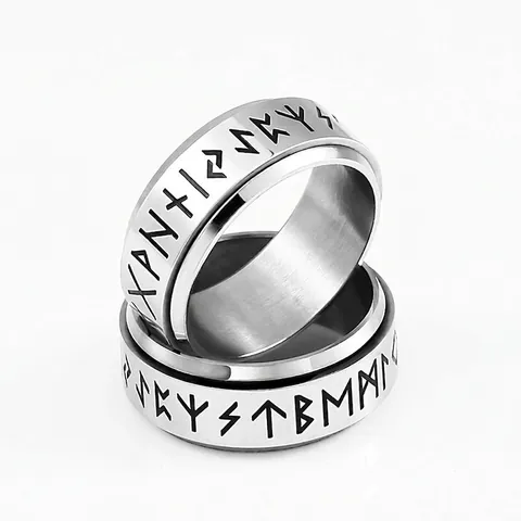 Edelstahl Spinner Ring Nordische Runen Drehbarer Band Dekompression Wikinger Punk Stil Unisex Schmuck