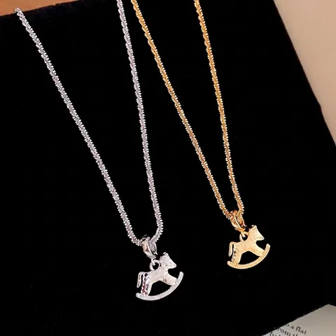 Rocking Horse Pendant Necklace Copper Real Gold Plated Clavicle Chain Animal Shape Elegant Fashion Jewelry For Women