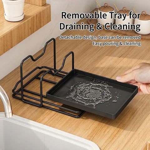 Pot Lid Holder Cutting Board Rack Stainless Steel With Drip Tray Kitchen Countertop Organizer Multi Layer Stand