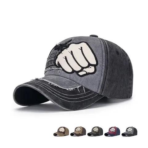 Cappellino Da Baseball In Cotone Lavato Retro Ricamo Pugno Patchwork Cappello Da Sole Regolabile Uomo Donna Streetwear