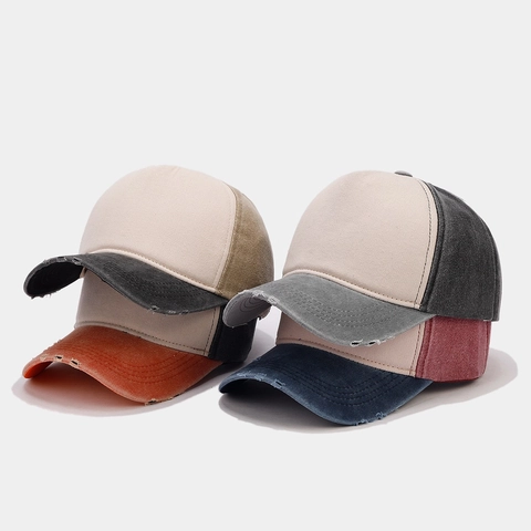 Cappellino Da Baseball In Cotone Lavato Consumato Vintage Blocchi Di Colore Regolabile Protezione Solare Cappello