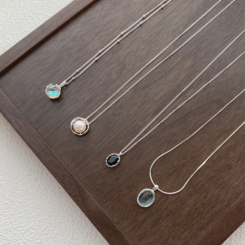 925 Sterling Silver Pendant Necklace For Women Minimalist Clavicle Chain With Artificial Pearl Moonstone Zircon And Colorful Gemstone