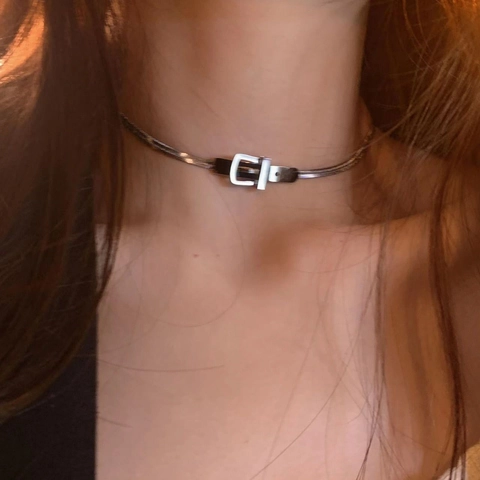 Titanium Steel Alloy Belt Buckle Snake Bone Necklace For Women Minimalist Silver Tone Polished Choker Daily Jewelry