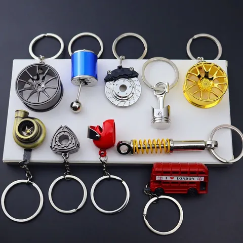 Metall Auto Teile Schlüsselanhänger Turbo Schalthebel Felge Bremsscheibe Kolben Stoßdämpfer Kreatives Geschenk Für Autoliebhaber