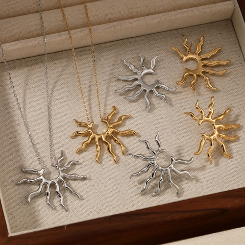 316 Stainless Steel Sun Jewelry Necklace Earrings Bracelet PVD Gold Plated Waterproof Hypoallergenic Statement Women