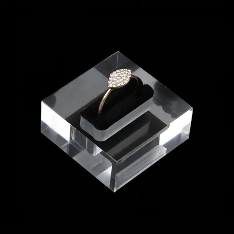 Ring Display Stand Acrylic Jewelry Holder Clear Frosted Square Base Black Velvet Slot Desktop Organizer