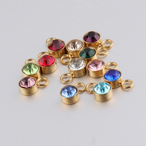 Birthstone Charms Round 304 Stainless Steel Rhinestone Pendants For DIY Jewelry Making Colorful Gemstone Accessories