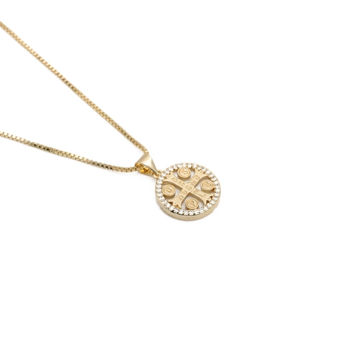 Collana Medaglia San Benedetto Rame Zirconia Pendente Rotondo Gioielli Religiosi Vintage Catena Veneziana Uomo Donna