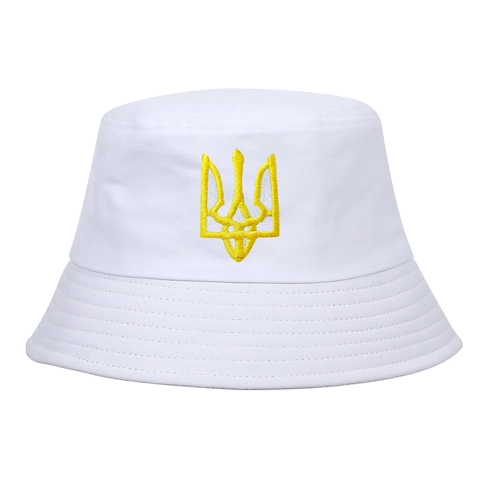 Cotton Bucket Hat Embroidery Ukrainian Trident Tryzub National Emblem Fisherman Sun Protection Casual Streetwear Unisex