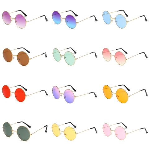 Retro Round Sunglasses Metal Frame UV Protection Hippie Steampunk Trendy Colorful Ocean Gradient Lens For Men Women