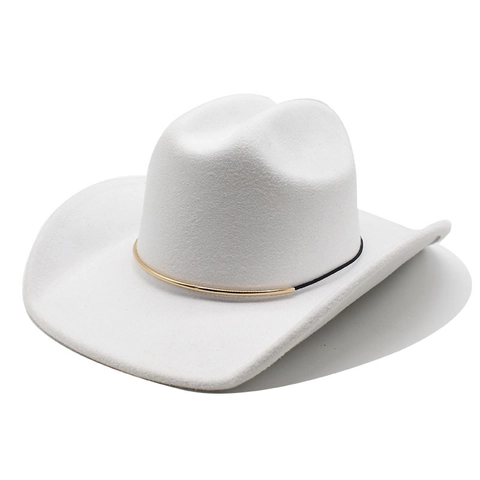 Western Cowboy Hat Woolen Felt Wide Brim Rolled Edge Metal Band Retro Jazz Outdoor Sun Hat Unisex
