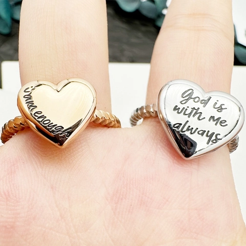 Anello Aperto a Cuore in Acciaio Inossidabile per Uomo Donna Lettera Incisa Cinturino Intrecciato Gioielli di Moda Regolabili