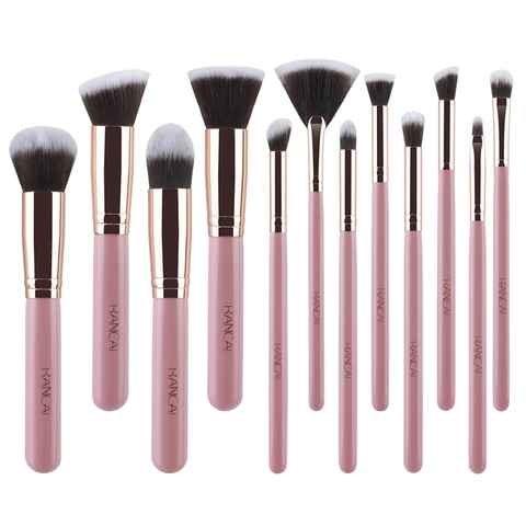 Professionele Make-up Borstels Synthetische Vezel Houten Handvat Voor Poeder Oogschaduw Mengen Roze Roségoud