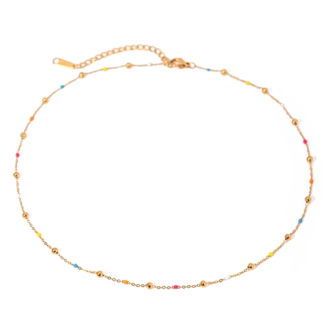 14k Vergoldete Edelstahl Mehrfarbige Emaille Perle Zierliche Halskette Für Damen Personalisierte Mode Schmuck Zubehör