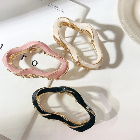 Pinza Para El Cabello Grande Línea Ondulada Irregular Aleación De Zinc Esmalte Antideslizante Estilo Ins Coreano Accesorios