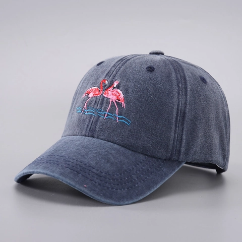 Berretto Da Baseball Cotone Lavato Ricamo Fenicottero Visiera Curva Retro Casual Cappello Da Sole Adulti