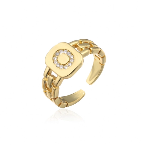 Initial Buchstaben A-Z Ring Kupfer Mikropave Zirkonia Verstellbar Quadratisch Hip Hop Vintage Schmuck Unisex