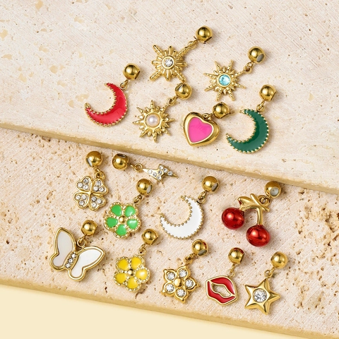 Dijes De Acero Inoxidable Esmalte Corazón Flor Luna Estrella Strass Deslizantes Posicionamiento Colgantes Joyería DIY Moda