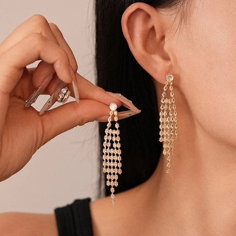 Pendientes De Araña Con Borlas Largas Elegantes Con Circón Cobre Y Poste De Oreja De Plata Para Mujeres Joyas De Fiesta