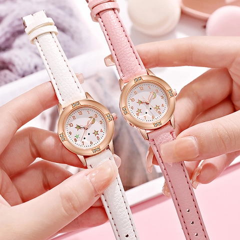 Orologio Al Quarzo Da Donna Alla Moda Con Cinturino In Ecopelle Quadrante Luminoso Luna Stelle Cassa In Lega Oro Rosa