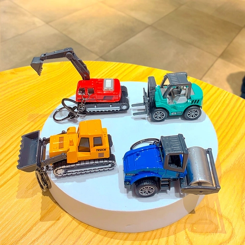 Bouwvoertuig Sleutelhanger Legering Plastic Miniatuur Graafmachine Bulldozer Heftruck Speelgoed Tas Hanger Cartoon