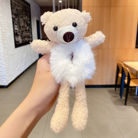 Cute Cartoon Bear And Bunny Plush Hair Tie Sweet Soft Fuzzy Scrunchie Ponytail Holder Daily Hair Accessories For Women
