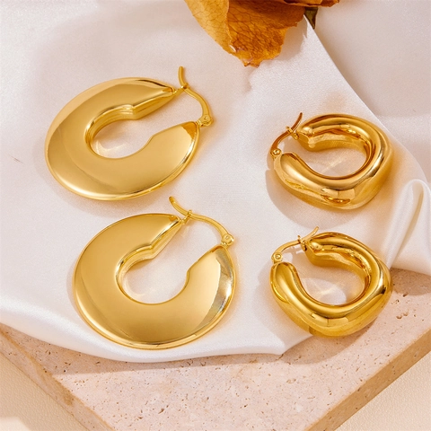 Chunky Hoop Ohrringe 18K Vergoldet Edelstahl Hohl Geometrisch Croissant Schraube Textur Damen Mode Schmuck